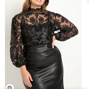 Eloquii Black Sheer Lace Blouse